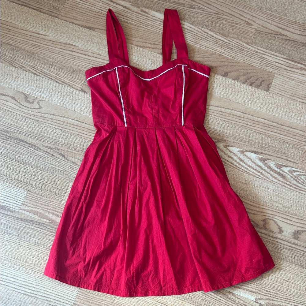 Red Pinup Retro Style Mini Sundress with Contrast Piping